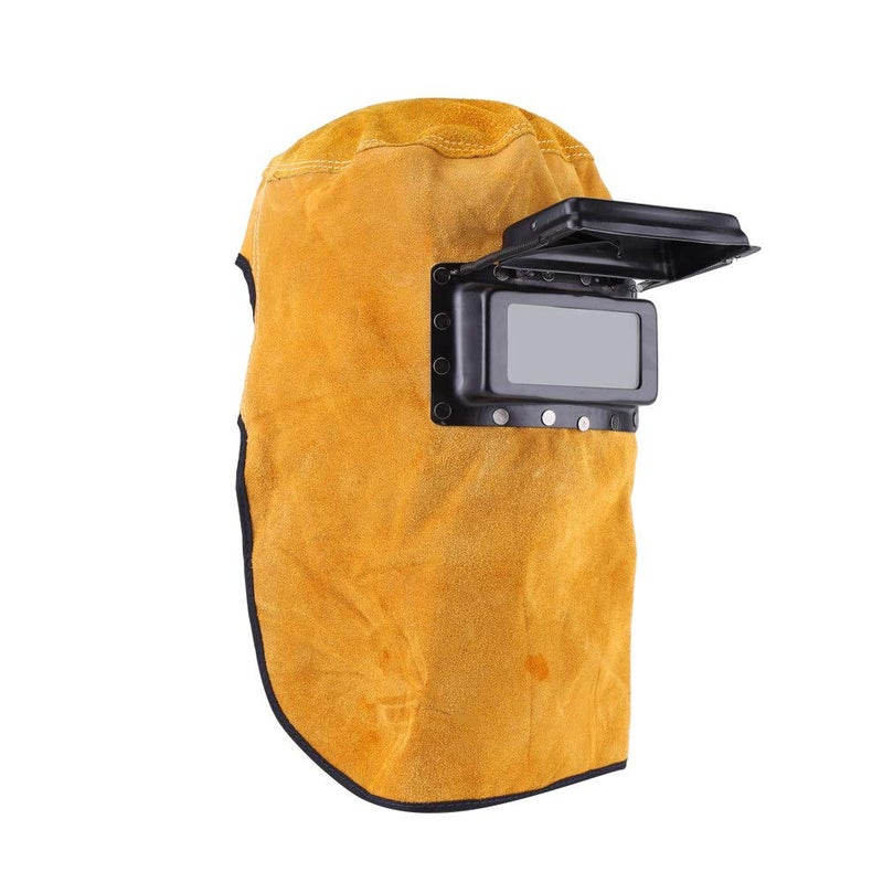 Ejoyous Leather Welding Hood Welder Mask Breathable Welding Helmet For Eyes Face Neck Leather Welding Mask with Lens, Yellow - Image 1